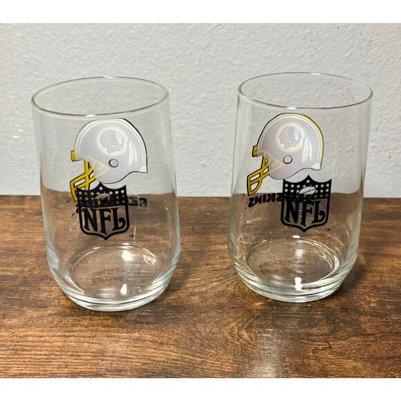 Vintage Washington Redskins NFL Glass Lowball Glasses Set of 2 4.5” 16oz - Picture 7 of 8